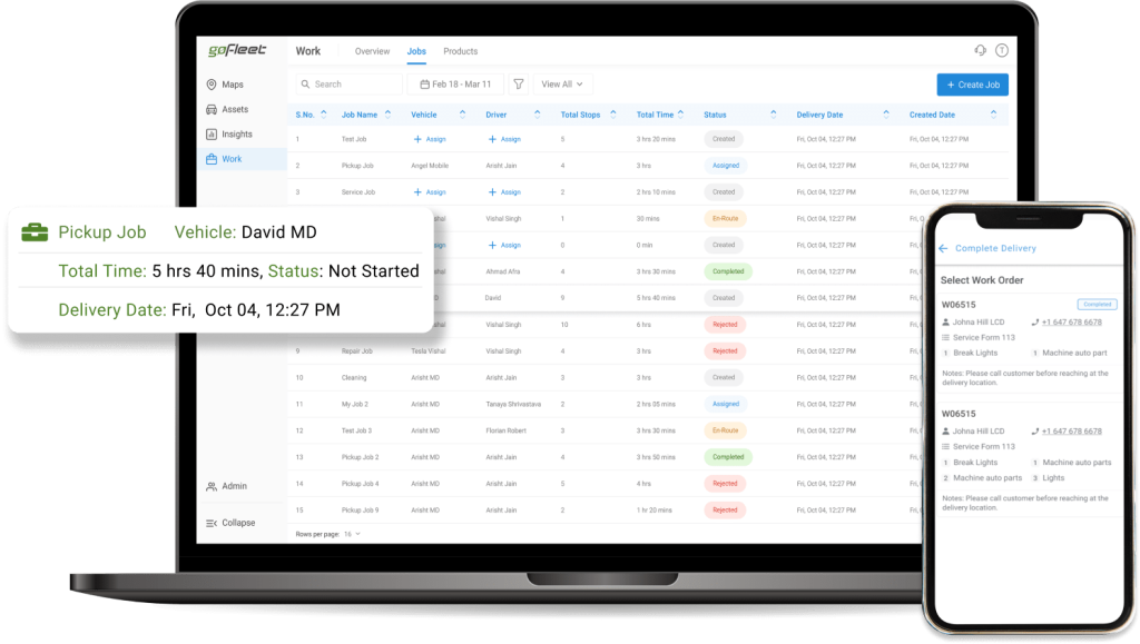 Field Work Management system interface for scheduling and tracking job orders